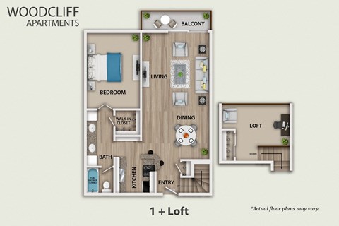 Floor plan for 1 bed, 1 bath, 800 sqft